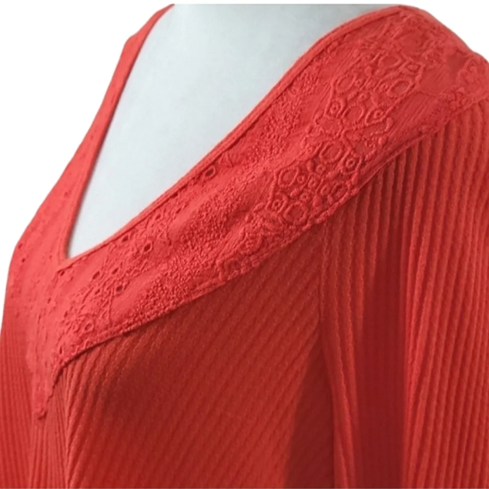 Free People Parisian Nights V-neck Waffle Knit Top Vermillion Red Size XS NWT